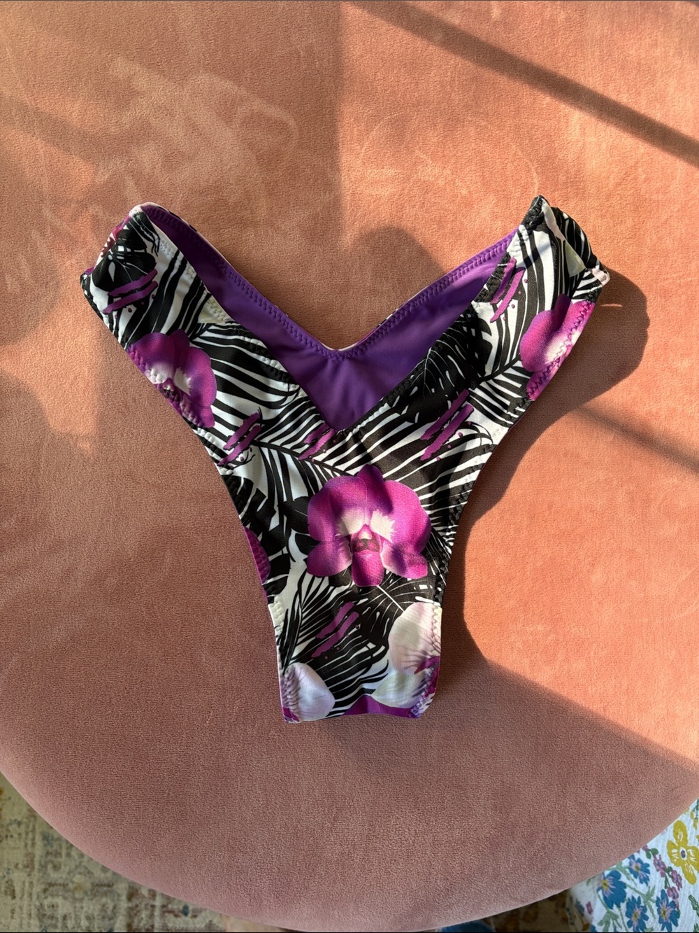 Purple Floral Zebra-Print Bikini Bottom